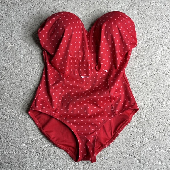 Women's SPANX 14 Polka Dot Strapless One Piece Bathing Suit Tummy‎ Control Swim - Picture 1 of 4